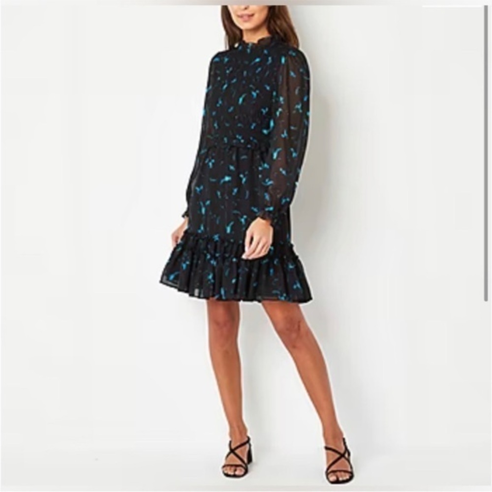 Anthropologie || Ryegrass Victorian Elegant Black and Blue Floral Dress